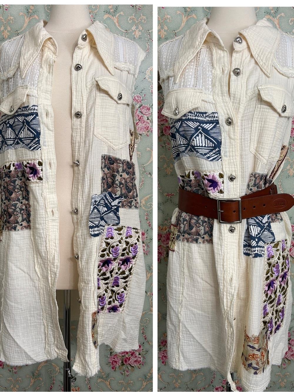 NWT POL 100% cotton sleeveless shirt dress duster tunic size L / XL